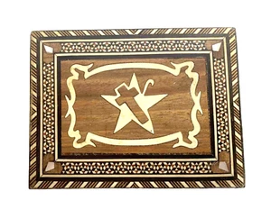 Vintage Wooden Inlaid Marquetry Box, Cross/Christianity 5+" x 4+" - Picture 1 of 12