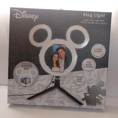 Disney Mickey Mouse 12” LED Ring Light with Tripod and Phone Holder Vlog NEW - Image 1 of 4