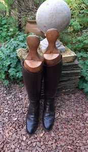 Pair of Antique Gentleman’s Long Black Leather Riding Boots with Wooden Lasts - Picture 1 of 5