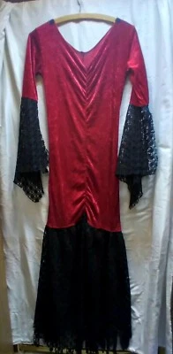 Sexy Witch Red Velvet and Black Lace Costume Dress Lace accents 34 bust 36 waist - Image 1 of 4