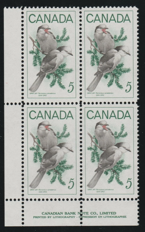 1968 Canada SC# 478 LL - Wildlife Gray Jays - Plate Block M-NH Lot # 380 - Image 1 of 1