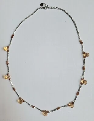 collana in argento 925 con zirconia cubica arancione e quarzo citrino a goccia  - Immagine 1 di 4