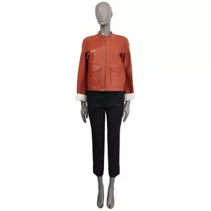 61256 auth Jil Sander rust red OVERSIZED CROP LEATHER Jacket 36 S - Picture 1 of 7