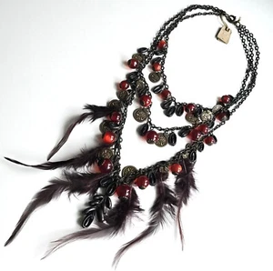 STUNNING WOMEN ALL SAINTS VINTAGE CINTA STATEMENT COIN FEATHER NECKLACE RARE NWT - Picture 1 of 20