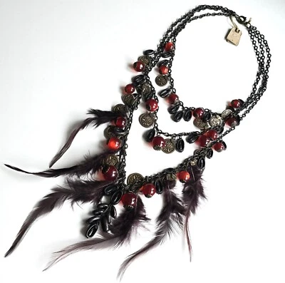 STUNNING WOMEN ALL SAINTS VINTAGE CINTA STATEMENT COIN FEATHER NECKLACE RARE NWT — 第 1/4 张图片