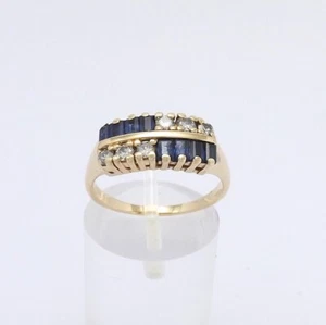 14k Gold Natural Sapphire Diamond Ring Double Row Checkerboard Wedding Band - Picture 1 of 6