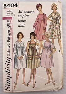 Vintage Simplicity 5404 Junior Size 11 Bust 31.5 One Piece Dress Sewing Pattern - Picture 1 of 3