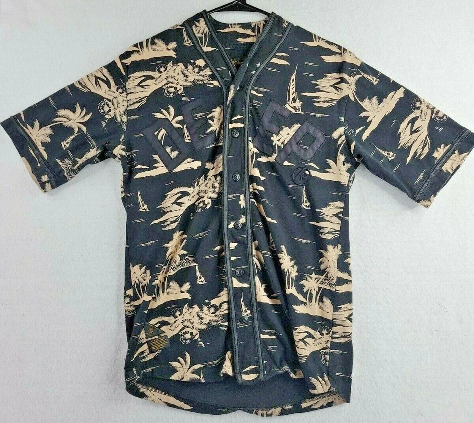 10 Deep Aloha Floral Graphic Short Sleeve Button Front Cotton Shirt Mens Small - Image 1 of 4