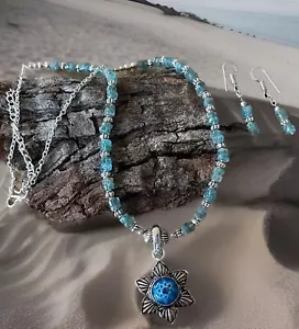 Murano Italian Glass Beaded Pendant Necklace & Earring Set-silver Plated- New - Picture 1 of 7