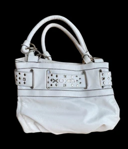 ~HOT~ XOXO White Vinyl Canvas Handbag Handled Purse Satchel 60’s Hippy Style bag - Picture 1 of 13