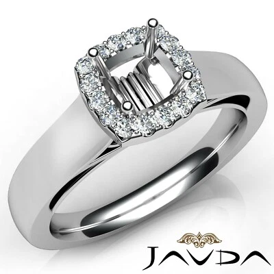 Cushion Cut Diamond Engagement Pave Setting Semi Mount Ring 14k White Gold 0.2Ct - Image 1 of 4