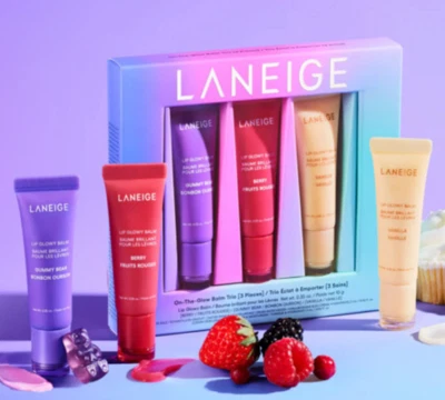 LANEIGE On the Glow Lip Balm Trio 10g each in Berry, Gummy Bear, Vanilla ML9