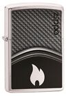 Zippo "Metallic Curve & Flames" Brushed Chrome Color ** New **