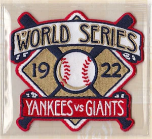 1922 WORLD SERIES PATCH CARD Willabee & Ward NEW YORK GIANTS vs NEW YORK YANKEES - Picture 1 of 2