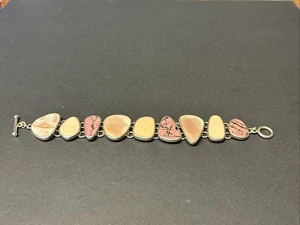 Whitney Kelly Sterling Rhodonit + MOP pfirsichfarbener Jaspis Panel Knebelarmband 7,5 Zoll - Bild 1 von 9