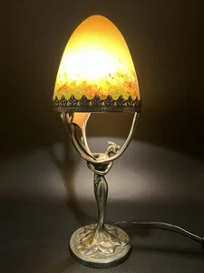 Antique Lucien Alliot Bronze lamp with Le Verre Francais Shade 1920's signed - Picture 1 of 23