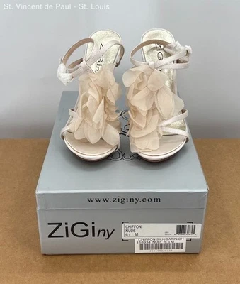 ZiGiny женщин голая цветок шифоновое высокий каблук трепетать размер 6 шикарный платье туфли - Изображение 1 из 4