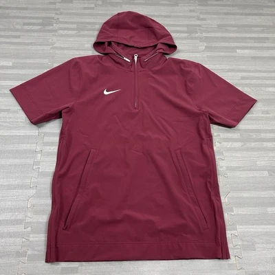 Nike Football Coaches Sideline 1/4 Zip SS Hoodie Jacket Mens S FJ9548 Maroon $75 - Image 1 of 4