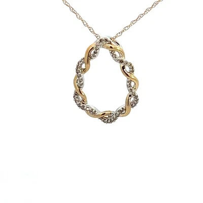 Teardrop Wreath design 10k yellow white gold Diamond .16tcw Necklace 18"  NEW - Image 1 of 4