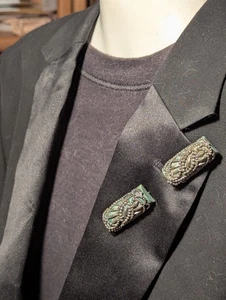 Antique Steel Cut Bead and Celluloid Jabot Lapel Stick Pin ~ 3.5" - Picture 1 of 14