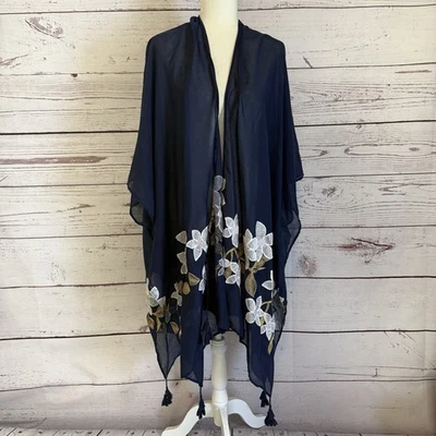 Kimono Resort Jaclyn Smith Coverup Mujer Talla Única Azul Bordado Estampado Floral Foto 1 de 4