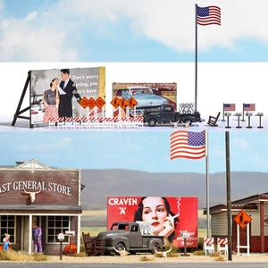 Busch HO Scale USA Scenery Details (Construction Signs, Mailboxes, Billboards) - Picture 1 of 1