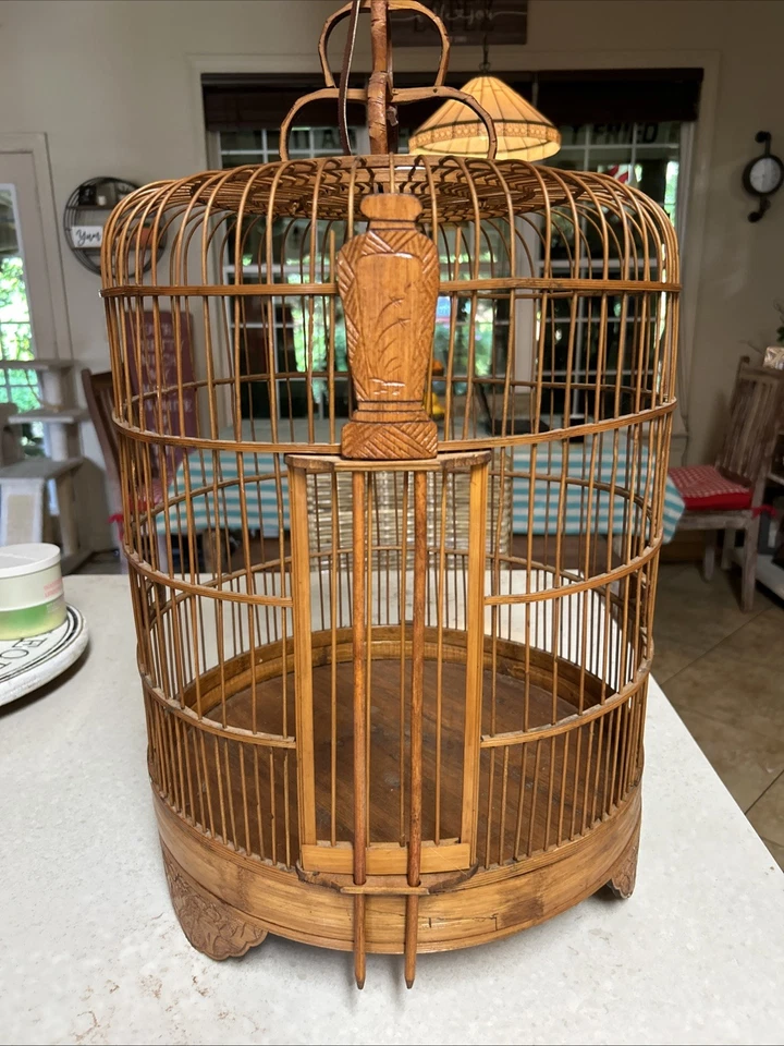 Q-Vintage Antique Bamboo Birdcage Asian Boho Chic Rare - Image 1 of 4
