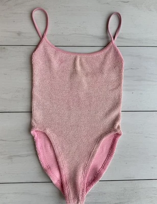 Hunza G Womens Pamela One Piece Swimsuit Bubblegum Pink Textured Bathing Suit OS - Image 1 of 4