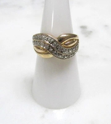 Anillo de plata de ley enchapado en oro Ross Simons con 2 diamantes ~ 4,5 g ~ 8-I792 Foto 1 de 4