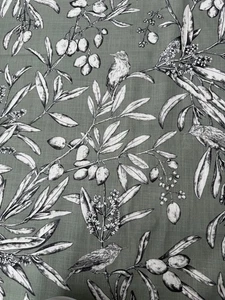 Aviary Bird Toile Cotton Fabric Sage Green Grey 2 metres - Picture 1 of 4