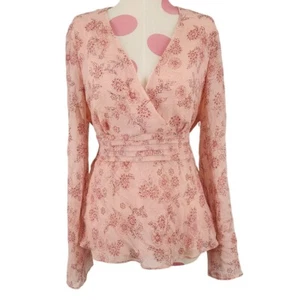 Women's Y2K Floral Ann Taylor LOFT 100% Silk Pink Flowy Sheer Sleeves 8 Blouse - Picture 1 of 10