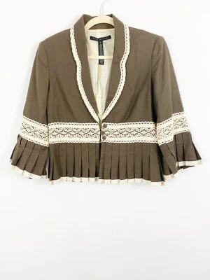 Blazer Chaqueta Corta Robert Rodriguez Marrón Talla 10 Encaje Crochet Detalle Algodón Foto 1 de 4