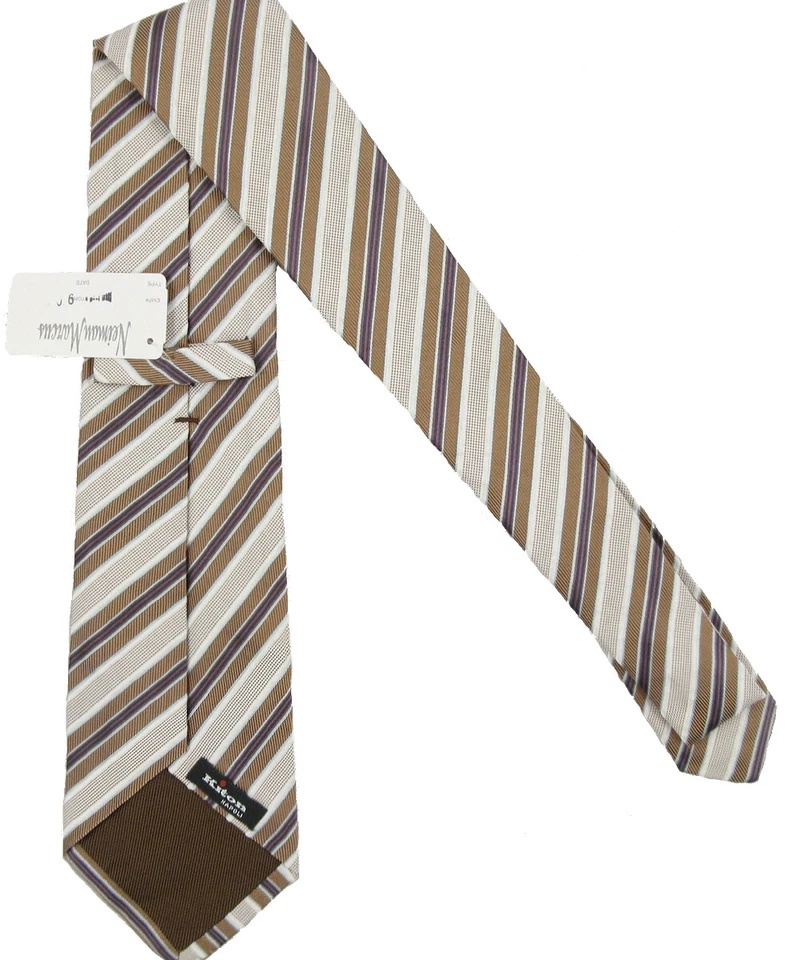 NOVA GRAVATA DE SEDA PURA US$ 295 Kiton!  Listras marrons, brancas, marinhas e azuis acinzentadas - Imagem 1 de 1