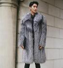 Hot Men Warm Gray Popular Coat Long Jacket Faux Fox Fur Collar Outwear Plus R309