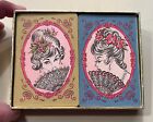 Vintage Tiffany Plastic Coated Playing Cards   2 Complete Decks   Woman With Fan