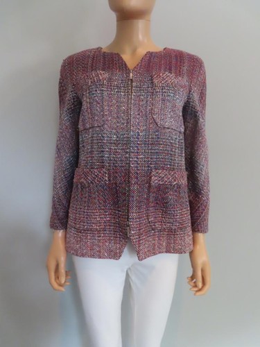Blazer CHANEL bordeaux multicolore tweed zip davanti F 38 US 6