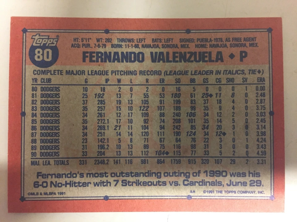 1991 Topps Regular No Glowback/No Bold Logo Baseball Cards #1-200 You Pick! - Image 1 of 1