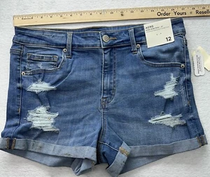Aeropostale Jean Shorts Size 12 Women’s High Rise Shorty Medium Distressed Denim - Picture 1 of 9