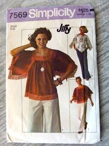 7569 Simplicity Vintage SEWING Pattern Misses 1970s Jiffy Pullover Tops Blouse S - Picture 1 of 2