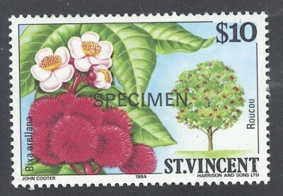 St Vincent Mint NH Sc# 730,  SPECIMEN Roucou flowering tree flora 1984 - Image 1 of 2