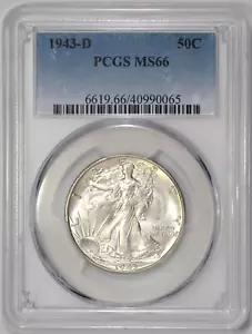 Medio dólar Walking Liberty 1943-D graduación profesional MS66 explosión gema blanca bu - Imagen 1 de 5