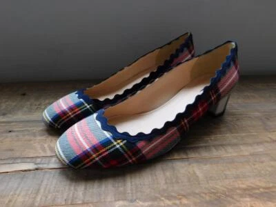 JCrew F8495 6 Tacones Festoneados en Cuadros Festivos $248 Rojo Azul Verde Zapatos Swag Foto 1 de 3