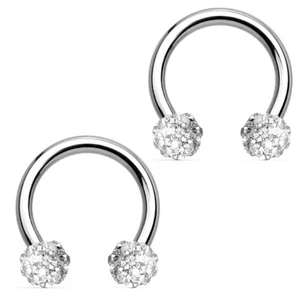 2 Pc CZ Ferido Balls Horseshoe Nose Lip Tragus Helix Septum Nipple Ring Piercing - Picture 1 of 9