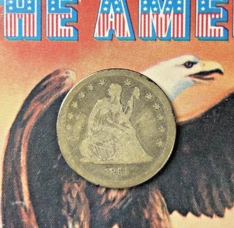 1861 Seated Liberty Quarter Dollar Civil War Issue No Motto GOOD- US Coin- zm Cover