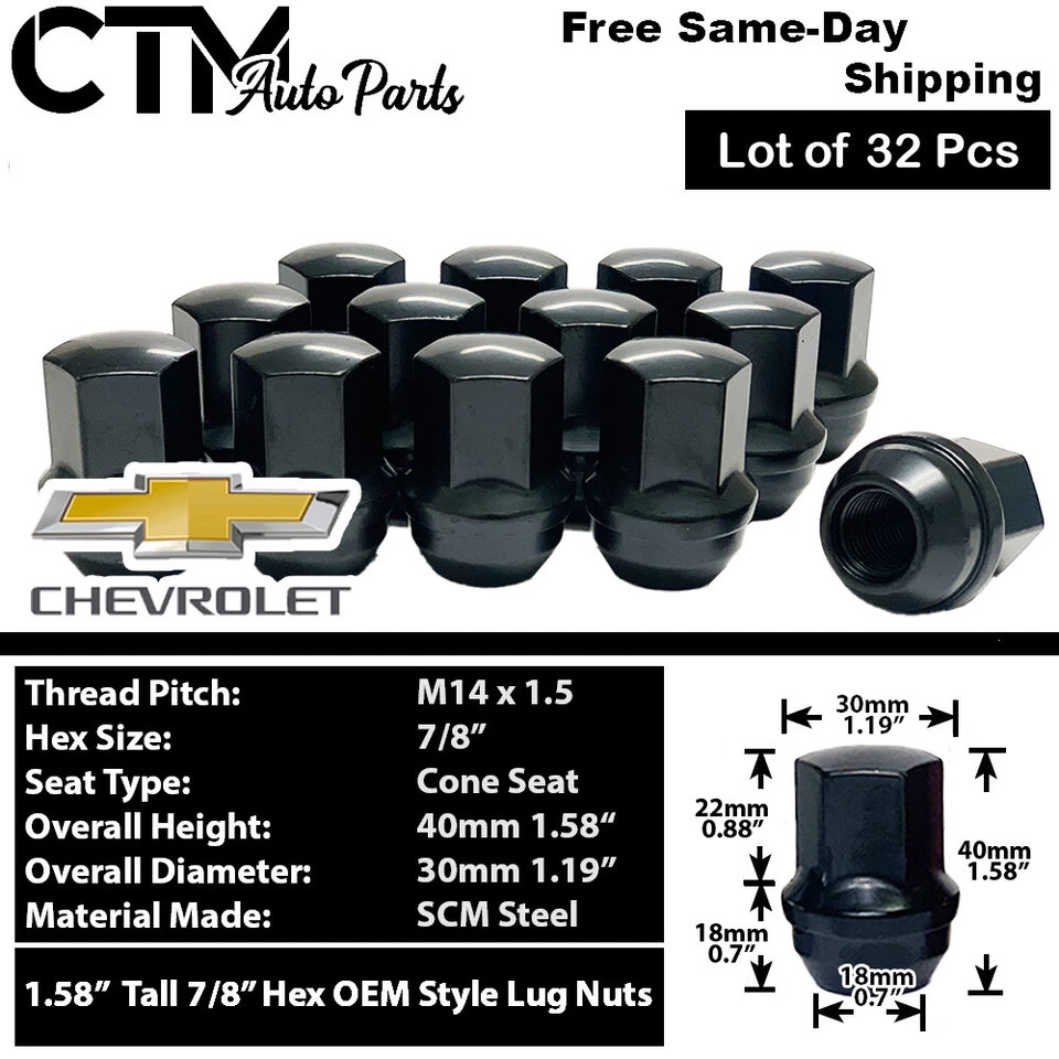 32x Black Chevy OEM Factory Lug Nut 14x1.5 Fit 8Lug C2500/3500 K2500/3500 Truck - Image 1 of 3