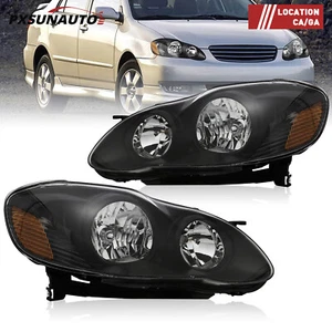 Headlights Assembly Left&Right Side Black Headlamps For 2003-2008 Toyota Corolla - Picture 1 of 12