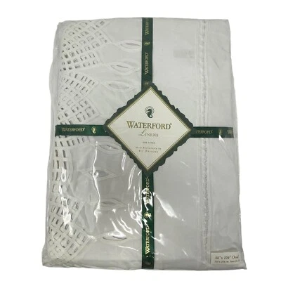 Waterford Linens LISMORE Cutwork WHITE Oval Tablecloth  66“ X 104” NEW Vintage - Image 1 of 4