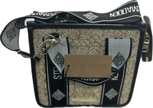 STEVE MADDEN BWEBBER Straw Satchel Crossbody Bag W/Airpod case, Black/Tan - Picture 1 of 5