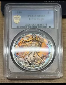 1989 PCGS MS65 American Silver Eagle $1 - Colorful Toned - Picture 1 of 2