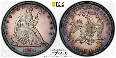 1884 50C Seated Liberty Half Certified PCGS PR64CAM Low Mintage Toned Silver - Image 1 of 4